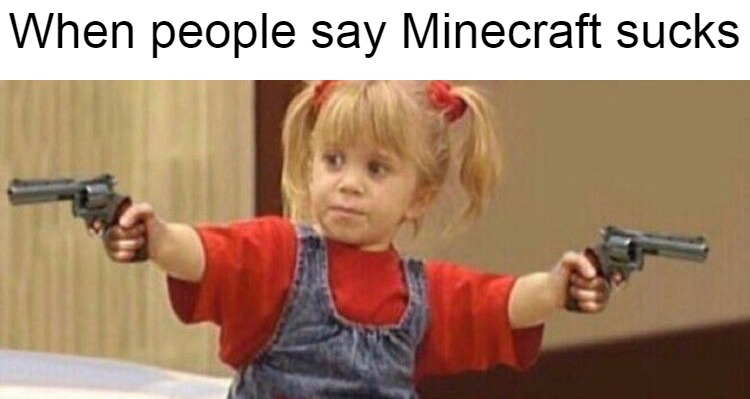 Gamers in the Matter of Judgement | When people say Minecraft sucks | image tagged in full house guns,meme,memes,minecraft | made w/ Imgflip meme maker