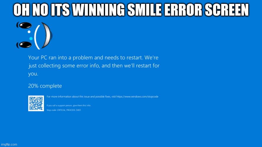 the error screen worse than blue screen of death | OH NO ITS WINNING SMILE ERROR SCREEN | image tagged in error scrren | made w/ Imgflip meme maker