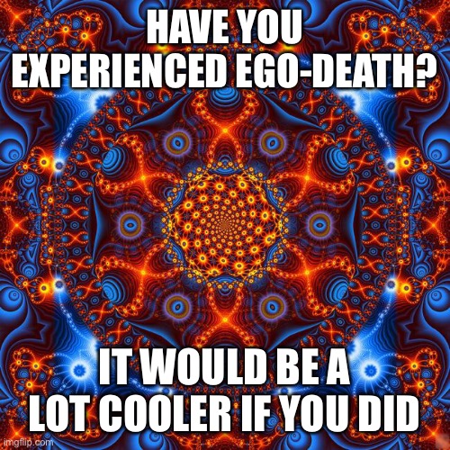 HAVE YOU EXPERIENCED EGO-DEATH? IT WOULD BE A LOT COOLER IF YOU DID | image tagged in memes,cactivated,egodeath,funny | made w/ Imgflip meme maker