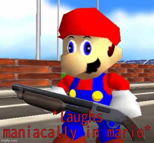 SMG4 Shotgun Mario | *laughs maniacally in mario* | image tagged in smg4 shotgun mario | made w/ Imgflip meme maker