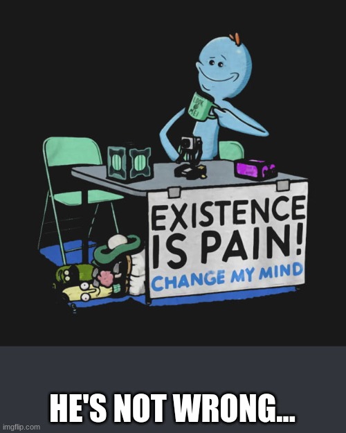 mr meeseeks. | HE'S NOT WRONG... | image tagged in rick and morty | made w/ Imgflip meme maker