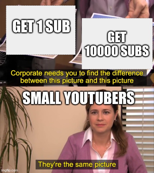 there the same picture | GET 10000 SUBS; GET 1 SUB; SMALL YOUTUBERS | image tagged in there the same picture | made w/ Imgflip meme maker