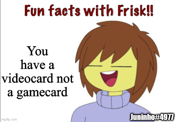 When the game runs slow | You have a videocard not a gamecard; Juninho#4977 | image tagged in fun facts with frisk | made w/ Imgflip meme maker