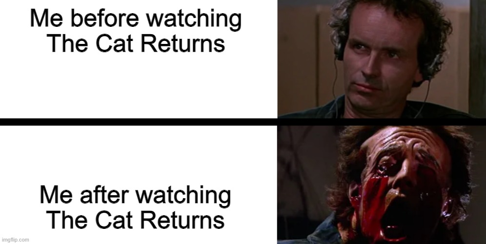 Its true please help me | Me before watching The Cat Returns; Me after watching The Cat Returns | image tagged in palmer before and after | made w/ Imgflip meme maker