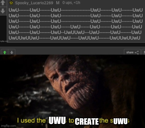 CREATE; UWU; UWU | image tagged in i used the stones to destroy the stones | made w/ Imgflip meme maker