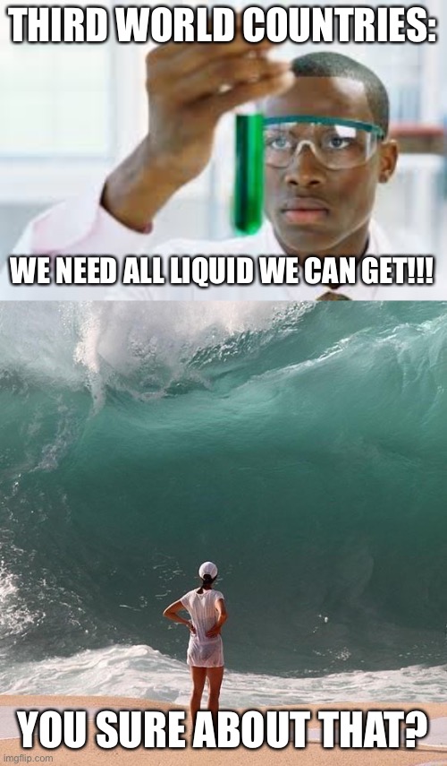 LOL | THIRD WORLD COUNTRIES:; WE NEED ALL LIQUID WE CAN GET!!! YOU SURE ABOUT THAT? | image tagged in finally,ocean and person | made w/ Imgflip meme maker