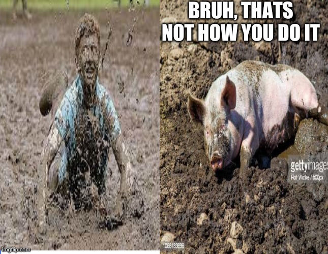 PEPPA PIG |  BRUH, THATS NOT HOW YOU DO IT | image tagged in pig,peppa pig,mud | made w/ Imgflip meme maker
