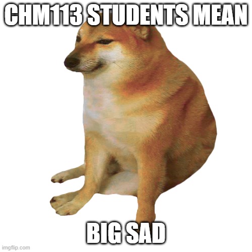 cheems | CHM113 STUDENTS MEAN; BIG SAD | image tagged in cheems | made w/ Imgflip meme maker