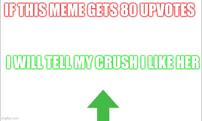 white background | IF THIS MEME GETS 80 UPVOTES; I WILL TELL MY CRUSH I LIKE HER | image tagged in white background | made w/ Imgflip meme maker