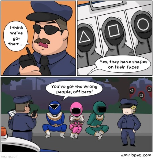 image tagged in squid game,power rangers,funny memes | made w/ Imgflip meme maker