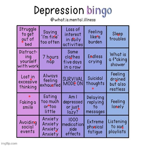 ha.... | image tagged in depression bingo | made w/ Imgflip meme maker