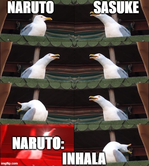 Two Seagulls | NARUTO               SASUKE; NARUTO:                           
        INHALA | image tagged in two seagulls | made w/ Imgflip meme maker