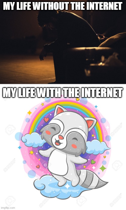 rainbow internet |  MY LIFE WITHOUT THE INTERNET; MY LIFE WITH THE INTERNET | image tagged in rainbow,internet | made w/ Imgflip meme maker