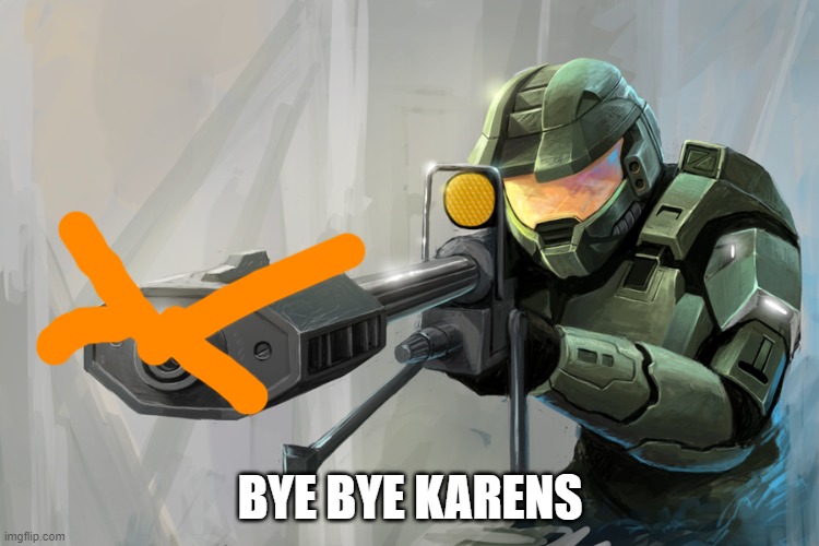 Karens should die | BYE BYE KARENS | image tagged in halo sniper,karens | made w/ Imgflip meme maker