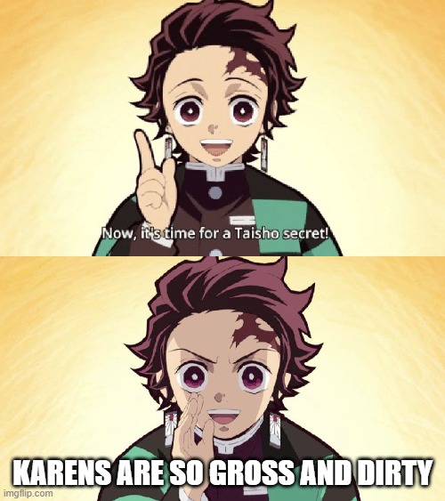 Taisho Secret | KARENS ARE SO GROSS AND DIRTY | image tagged in taisho secret | made w/ Imgflip meme maker