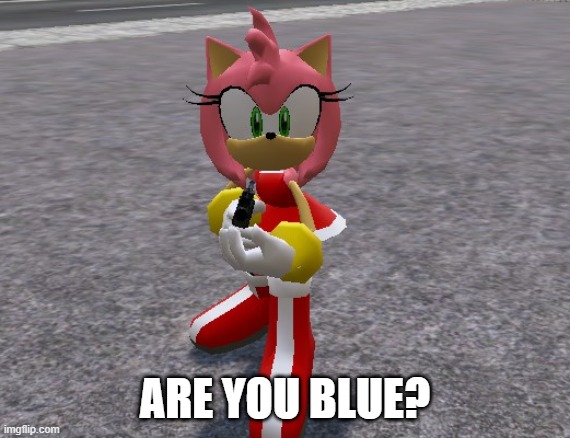 Amy Rose with a shotgun | ARE YOU BLUE? | image tagged in amy rose with a shotgun | made w/ Imgflip meme maker