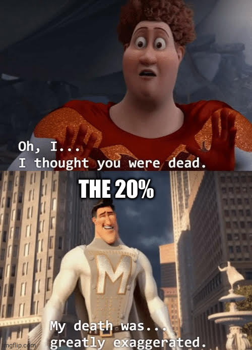 My death was greatly exaggerated | THE 20% | image tagged in my death was greatly exaggerated | made w/ Imgflip meme maker