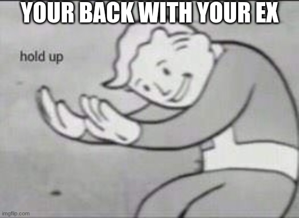 Fallout Hold Up | YOUR BACK WITH YOUR EX | image tagged in fallout hold up | made w/ Imgflip meme maker