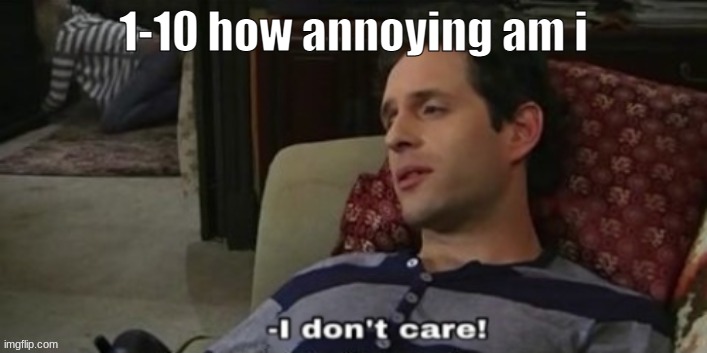 -I don't care! | 1-10 how annoying am i | image tagged in -i don't care | made w/ Imgflip meme maker
