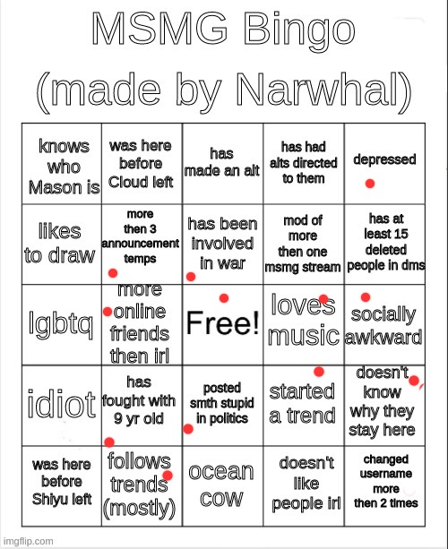 msmg bingo | image tagged in msmg bingo,memes,funny,imgflip | made w/ Imgflip meme maker