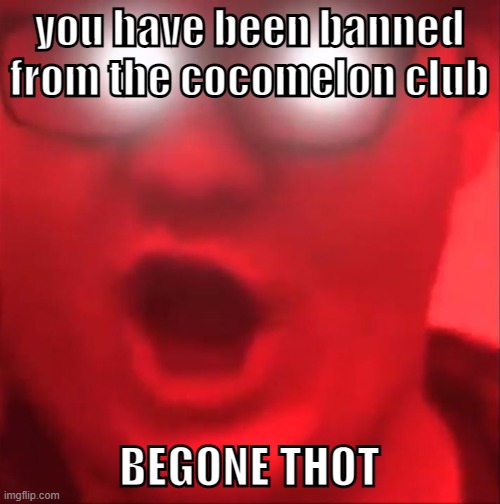 BEGONE THOT | you have been banned from the cocomelon club BEGONE THOT | image tagged in begone thot | made w/ Imgflip meme maker