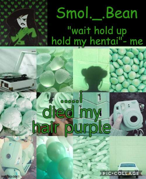 Hold my hentai | .....i died my hair purple | image tagged in hold my hentai | made w/ Imgflip meme maker