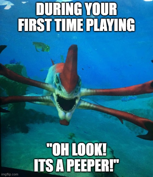 Subnatica reaper leviathan | DURING YOUR FIRST TIME PLAYING; "OH LOOK! ITS A PEEPER!" | image tagged in subnatica reaper leviathan | made w/ Imgflip meme maker