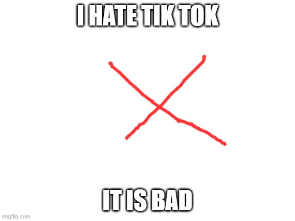 Blank White Template | I HATE TIK TOK IT IS BAD | image tagged in blank white template | made w/ Imgflip meme maker