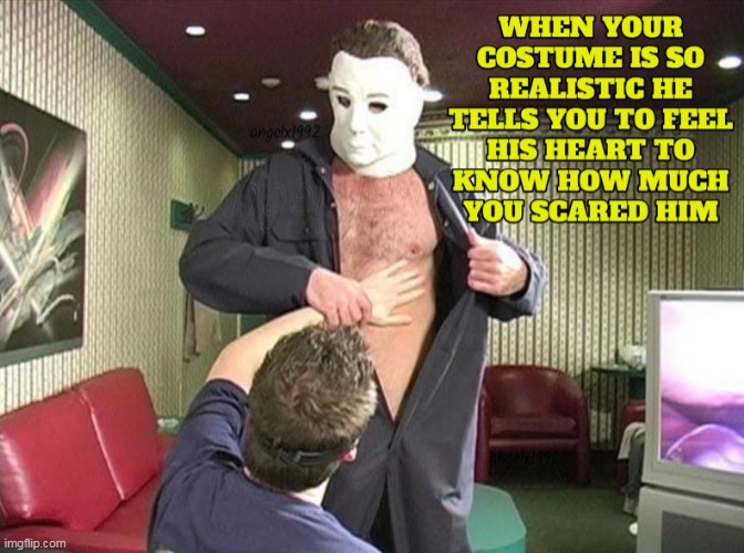image tagged in halloween,michael myers,costumes,mask,lgbtq,scare | made w/ Imgflip meme maker