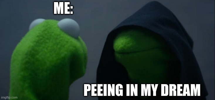 Evil Kermit | ME:; PEEING IN MY DREAM | image tagged in memes,evil kermit | made w/ Imgflip meme maker