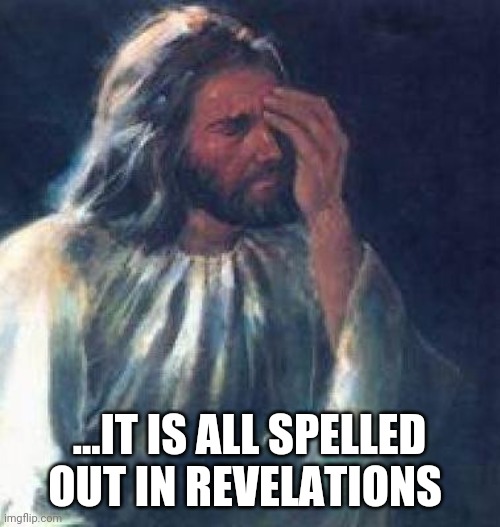 Disappointed Jesus | ...IT IS ALL SPELLED OUT IN REVELATIONS | image tagged in disappointed jesus | made w/ Imgflip meme maker