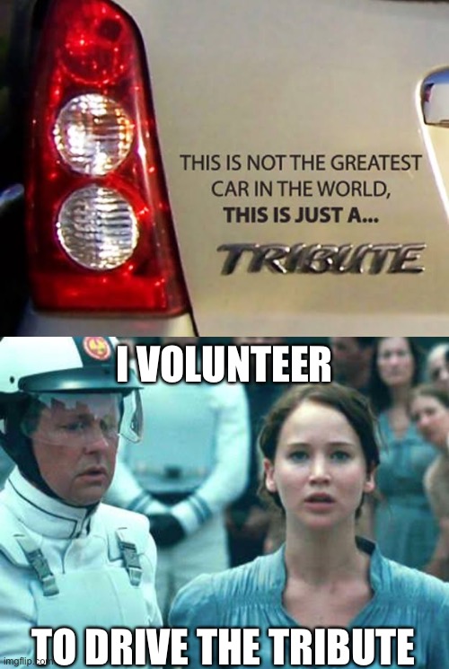 Mazda Tribute volunteer | I VOLUNTEER; TO DRIVE THE TRIBUTE | image tagged in i volunteer as tribute,tribute,mazda,drive | made w/ Imgflip meme maker