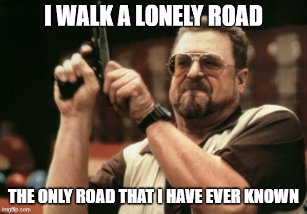 XD | I WALK A LONELY ROAD; THE ONLY ROAD THAT I HAVE EVER KNOWN | image tagged in memes,am i the only one around here | made w/ Imgflip meme maker