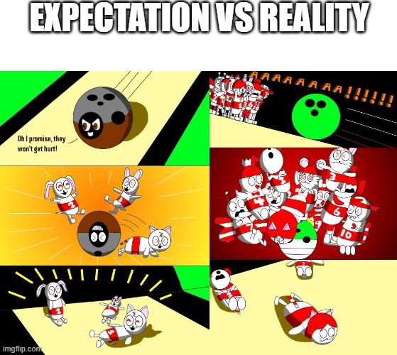 O U C H | EXPECTATION VS REALITY | image tagged in bowling | made w/ Imgflip meme maker