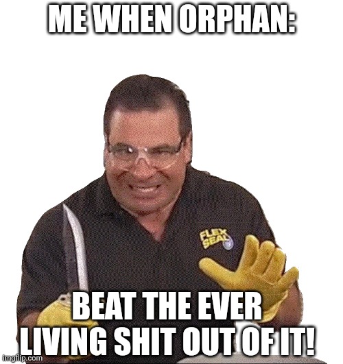 Idk | ME WHEN ORPHAN:; BEAT THE EVER LIVING SHIT OUT OF IT! | image tagged in phil swift with knife | made w/ Imgflip meme maker