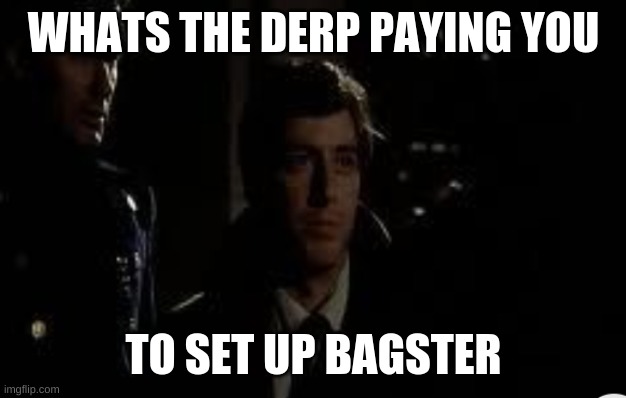 WHATS THE DERP PAYING YOU; TO SET UP BAGSTER | made w/ Imgflip meme maker