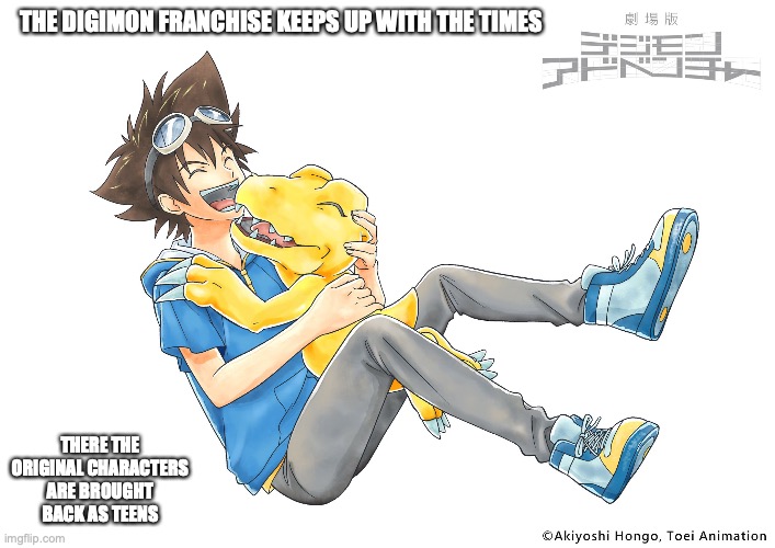 Teen Tai | THE DIGIMON FRANCHISE KEEPS UP WITH THE TIMES; THERE THE ORIGINAL CHARACTERS ARE BROUGHT BACK AS TEENS | image tagged in digimon,memes | made w/ Imgflip meme maker