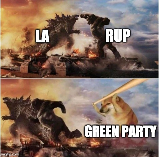 Kong Godzilla Doge | LA RUP GREEN PARTY | image tagged in kong godzilla doge | made w/ Imgflip meme maker