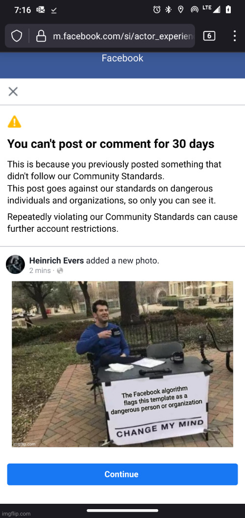 image tagged in change my mind,facebook | made w/ Imgflip meme maker