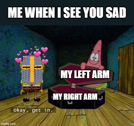 hop in <3 | ME WHEN I SEE YOU SAD; MY LEFT ARM; MY RIGHT ARM | image tagged in okay get in | made w/ Imgflip meme maker