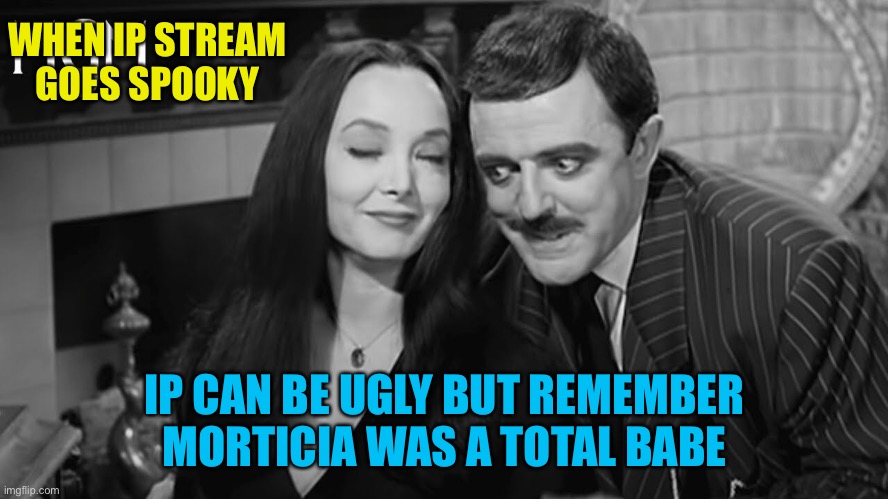 WHEN IP STREAM GOES SPOOKY; IP CAN BE UGLY BUT REMEMBER MORTICIA WAS A TOTAL BABE | made w/ Imgflip meme maker