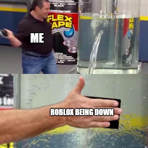 im doing this cus im bored (Meme idk) | ME; ROBLOX BEING DOWN | image tagged in phil swift slapping on flex tape | made w/ Imgflip meme maker