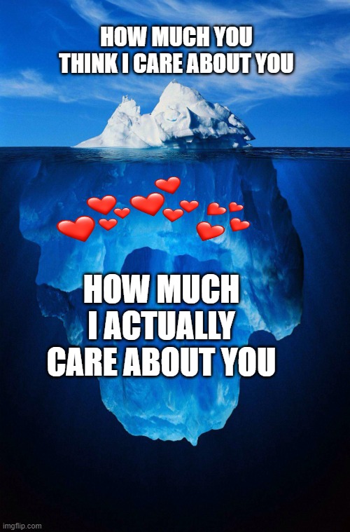 fun facts | HOW MUCH YOU THINK I CARE ABOUT YOU; HOW MUCH I ACTUALLY CARE ABOUT YOU | image tagged in iceberg,wholesome | made w/ Imgflip meme maker