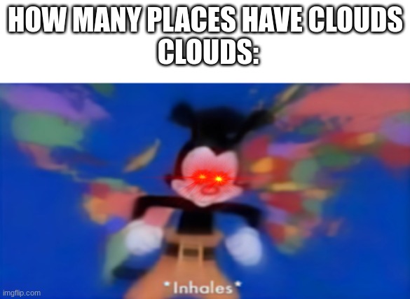 :) | HOW MANY PLACES HAVE CLOUDS
 CLOUDS: | image tagged in yakko inhale | made w/ Imgflip meme maker
