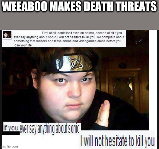 and the weebs say we're the ones with harassment | WEEABOO MAKES DEATH THREATS | image tagged in e | made w/ Imgflip meme maker