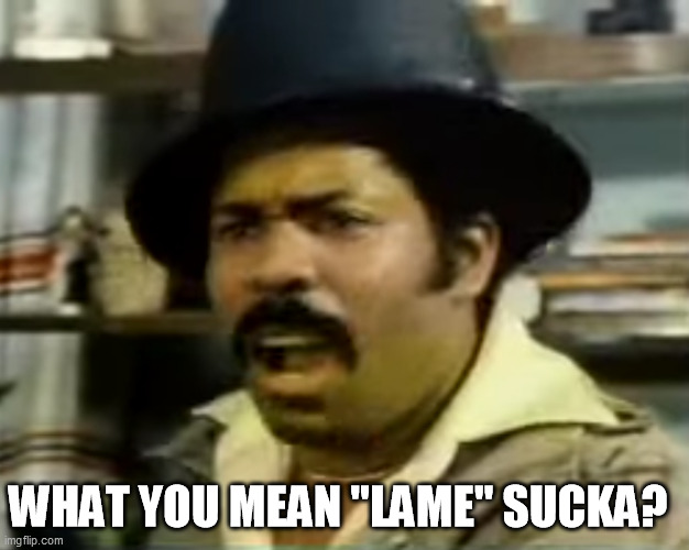 What you mean lame sucka |  WHAT YOU MEAN "LAME" SUCKA? | image tagged in curtis lame sucka | made w/ Imgflip meme maker