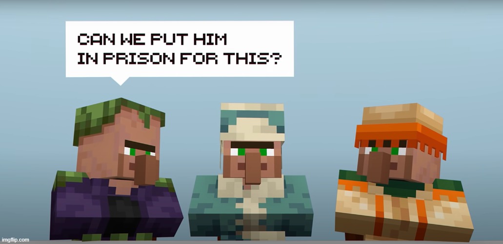 Can we put him in prison for this | image tagged in can we put him in prison for this,minecraft,minecraft villagers | made w/ Imgflip meme maker