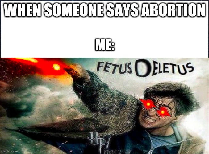 Fetus goes bye | WHEN SOMEONE SAYS ABORTION; ME: | image tagged in fetus,harry potter,funny,lol,meme,dark | made w/ Imgflip meme maker