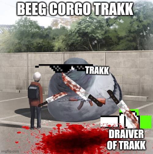 Beeg Birb | BEEG CORGO TRAKK DRAIVER OF TRAKK TRAKK | image tagged in beeg birb | made w/ Imgflip meme maker
