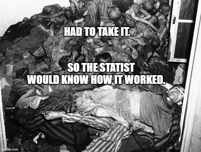 HolocaustVictims | HAD TO TAKE IT.                                              SO THE STATIST WOULD KNOW HOW IT WORKED. | image tagged in holocaustvictims | made w/ Imgflip meme maker